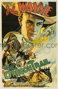 JW 114 OREGON TRAIL linen one-sheet movie poster '36 best John Wayne image!