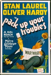 #169 PACK UP YOUR TROUBLES one-sheet movie poster '32 Laurel & Hardy!!