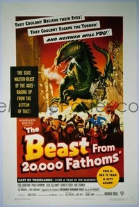 1020 BEAST FROM 20,000 FATHOMS linenbacked one-sheet movie poster '53 Ray Bradbury