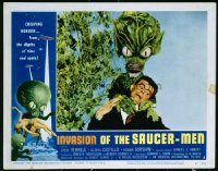 097 INVASION OF THE SAUCER MEN LC #5 '57 fantastic close up of cabbage head alien choking guy!