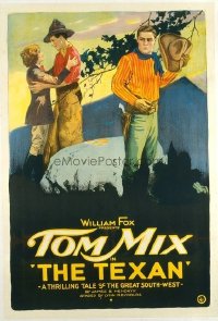t183 TEXAN linen one-sheet movie poster '20 Tom Mix, great stone litho!