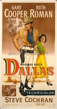 t484 DALLAS linen three-sheet movie poster '50 Gary Cooper, Ruth Roman