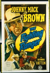 t424 FIGHTING RANGER linen one-sheet movie poster '48 Johnny Mack Brown