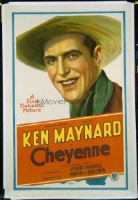 #137 CHEYENNE linen one-sheet movie poster '29 great Ken Maynard close up!!